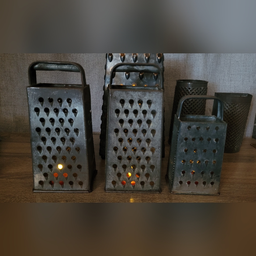 Vintage Metal Grater Set Candle Holder Decor - Picture 3 of 16
